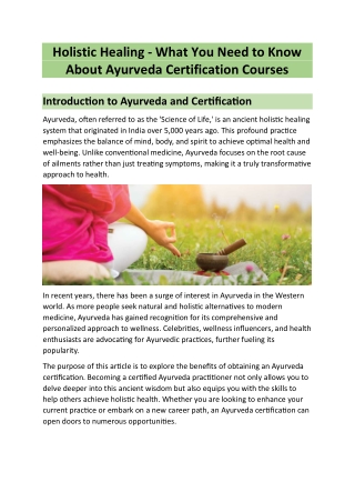 Holistic Healing - What You Need to Know About Ayurveda Certification Courses