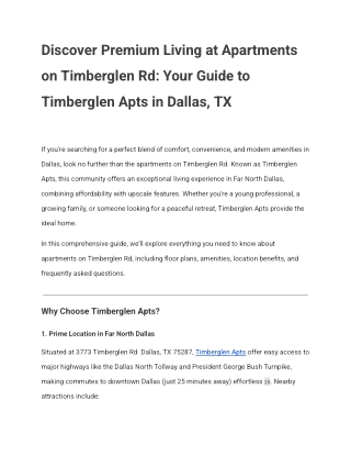 Discover Premium Living at Apartments on Timberglen Rd_ Your Guide to Timberglen Apts in Dallas, TX