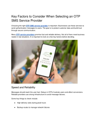 Key Factors to Consider When Selecting an OTP SMS Service Provider