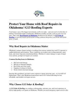 Protect Your Home with Roof Repairs in Oklahoma