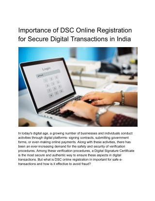 The Importance of DSC Online Registration for Secure Digital Transactions