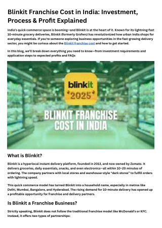 Blinkit Franchise Cost