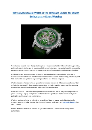 why a mechanical watch is the ultimate choice