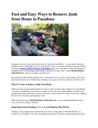 Fast and Easy Ways to Remove Junk from Home in Pasadena