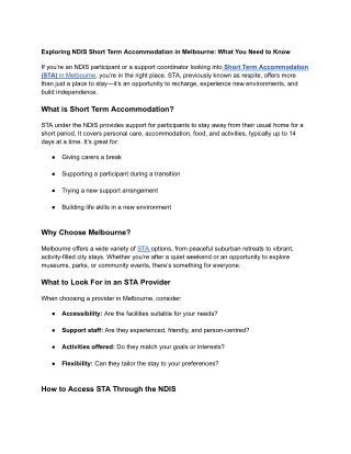 Exploring NDIS Short Term Accommodation in Melbourne_ What You Need to Know