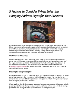 5 Factors to Consider When Selecting Hanging Address Signs for Your Business