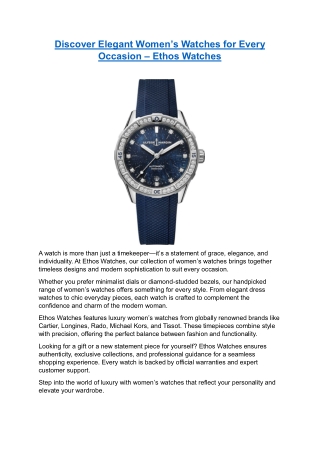 Discover Elegant Women’s Watches for Every Occasion – Ethos Watches