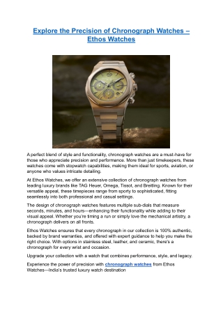 Explore the Precision of Chronograph Watches – Ethos Watches