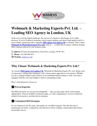 Webmark & Marketing Experts Pvt. Ltd. – Leading SEO Agency in London, UK