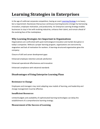 Learning Strategies in Enterprises