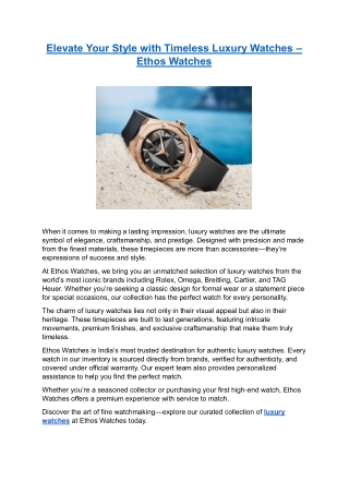 Elevate Your Style with Timeless Luxury Watches – Ethos Watches