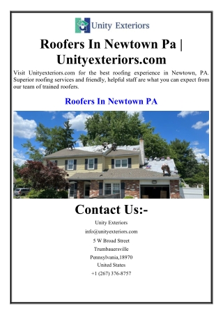 Roofers In Newtown Pa | Unityexteriors.com