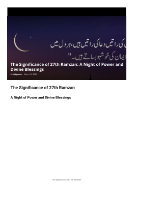 the signi cance of 27th ramzan a night of power