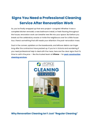 Signs You Need a Professional Cleaning Service After Renovation Work