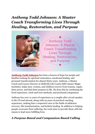 Anthony Todd Johnson_ A Master Coach Transforming Lives Through Healing, Restoration, and Purpose