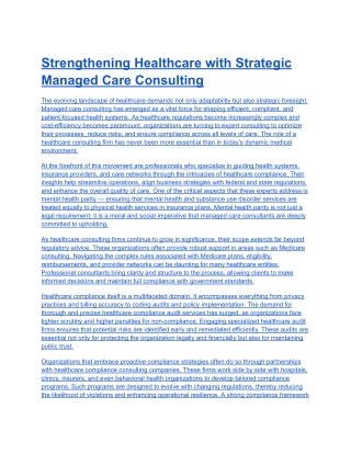 Strengthening Healthcare with Strategic Managed Care Consulting