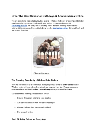 Order the Best Cakes for Birthdays & Anniversaries Online