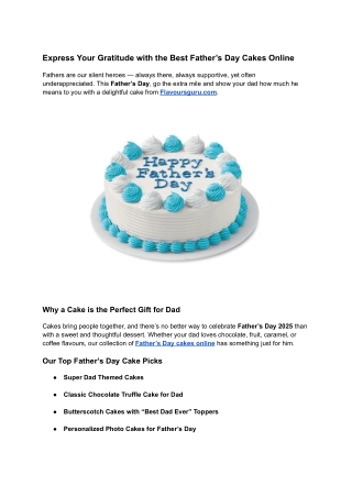 Express Your Gratitude with the Best Father’s Day Cakes Online