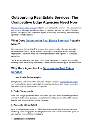 Outsourcing Real Estate Services - The Competitive Edge Agencies Need Now