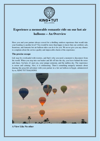 Experience a memorable romantic ride on our hot air balloons – An Overview