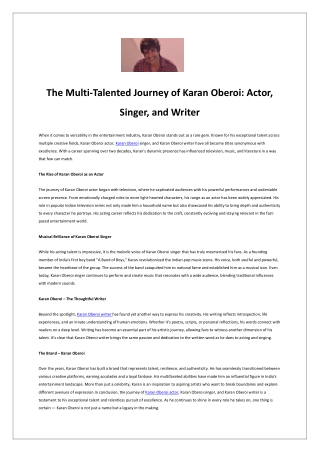 the multi talented journey of karan oberoi actor