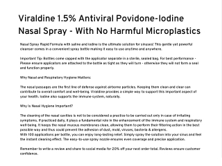 Viraldine 1.5% Antiviral Povidone-Iodine Nasal Spray - With No Harmful Microplastics