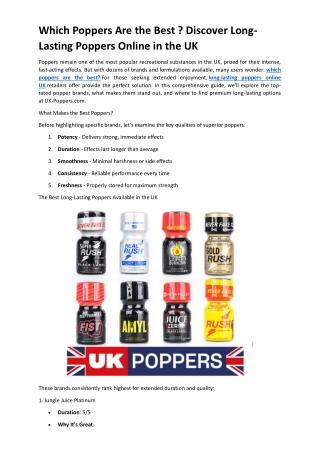 Long Lasting Popper Online UK