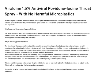 Viraldine 1.5% Antiviral Povidone-Iodine Throat Spray - With No Harmful Microplastics