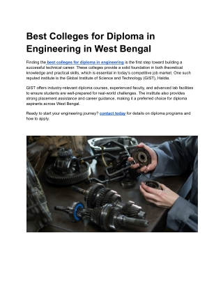 Best Colleges for Diploma in Engineering in West Bengal
