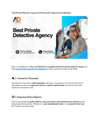 Best Private Detective Agency for Personal & Corporate Investigations