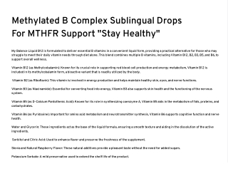 Methylated B Complex Sublingual Drops For MTHFR Support "Stay Healthy"