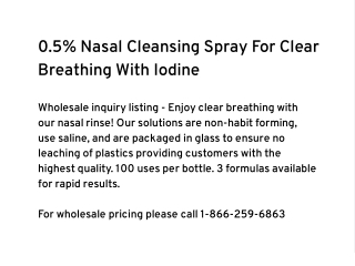 0.5% Nasal Cleansing Spray For Clear Breathing With Iodine