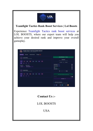 Teamfight Tactics Rank Boost Services | Lol Boosts
