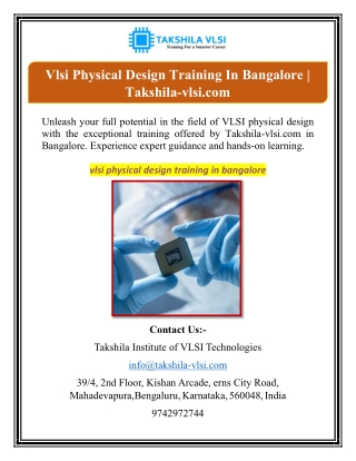 Vlsi Physical Design Training In Bangalore | Takshila-vlsi.com