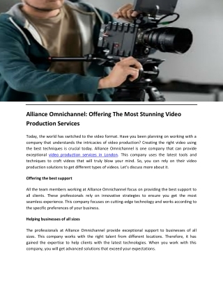 Alliance Omnichannel Offering The Most Stunning Video Production Services
