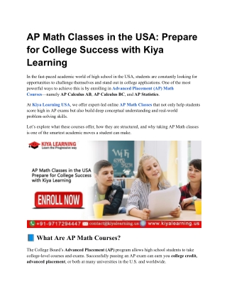 AP Math Classes in the USA Prepare for College Success with Kiya Learning