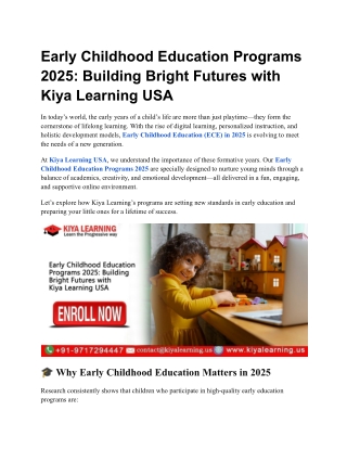 Early Childhood Education Programs 2025 Building Bright Futures with Kiya Learning USA