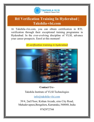 Rtl Verification Training In Hyderabad | Takshila-vlsi.com