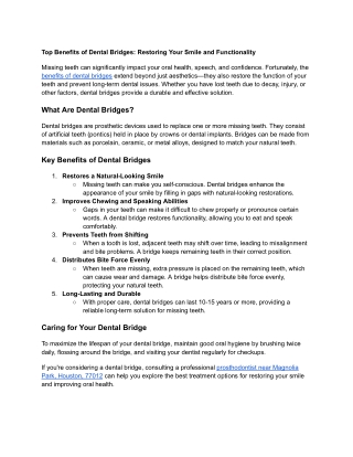 Top Benefits of Dental Bridges_ Restoring Your Smile and Functionality