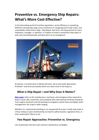 Preventive vs. Emergency Ship Repairs What’s More Cost-Effective