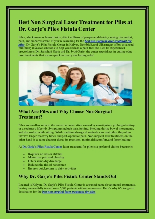 Best Non Surgical Laser Treatment for Piles