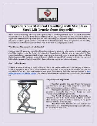 Upgrade Your Material Handling with Stainless Steel Lift Trucks from Superlift