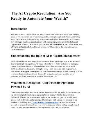 The AI Crypto Revolution: Are You Ready to Automate Your Wealth?