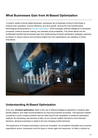 What Businesses Gain from AI-Based Optimization
