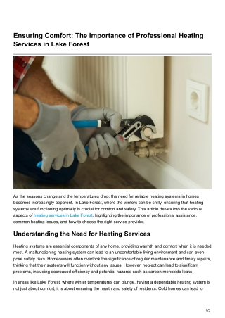 Ensuring Comfort The Importance of Professional Heating Services in Lake Forest