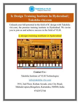 Ic Design Training Institute In Hyderabad | Takshila-vlsi.com