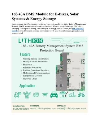 16S 40A BMS Module for E-Bikes, Solar Systems & Energy Storage