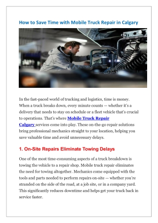How to Save Time with Mobile Truck Repair in Calgary