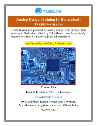 Analog Design Training In Hyderabad | Takshila-vlsi.com