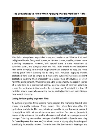 Top 10 Mistakes To Avoid When Applying Marble Protection Films
